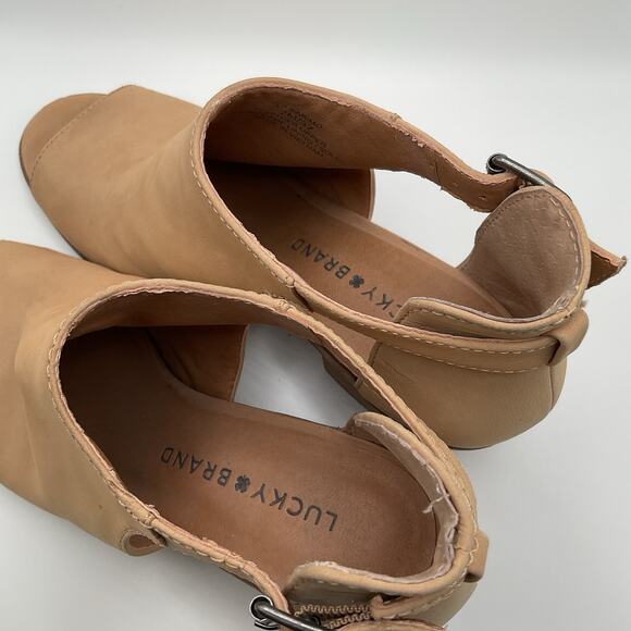 Lucky Brand Sandals Womens 7M Tan Brown Leather Open Toe Slingback Block Heel - Picture 5 of 11